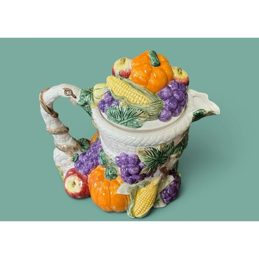 Fitz & Floyd Omnibus Harvest Bounty Cornucopia Ceramic 1993 Teapot Tea Pot 30 OZ